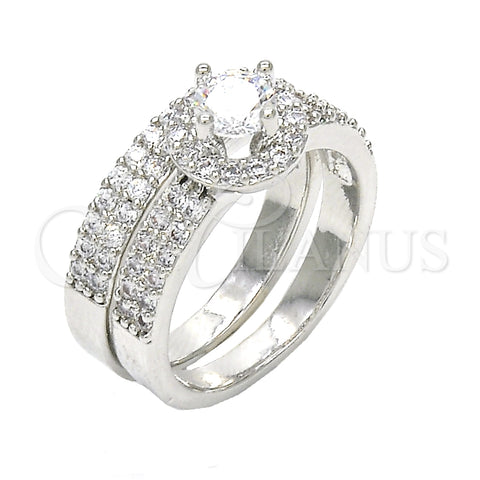 Rhodium Gold Filled Wedding Ring, Duo Design, with White Cubic Zirconia, Polished, Rhodium Finish, 01.99.0035.1.08 (Size 8)