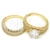 Oro Laminado Wedding Ring, Gold Filled Style Duo Design, with White Cubic Zirconia, Polished, Golden Finish, 01.284.0020.07 (Size 7)