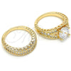 Oro Laminado Wedding Ring, Gold Filled Style Duo Design, with White Cubic Zirconia, Polished, Golden Finish, 01.284.0020.07 (Size 7)