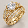 Oro Laminado Wedding Ring, Gold Filled Style Duo Design, with White Cubic Zirconia, Polished, Golden Finish, 01.284.0020.07 (Size 7)