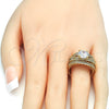 Oro Laminado Wedding Ring, Gold Filled Style Duo Design, with White Cubic Zirconia, Polished, Golden Finish, 01.284.0020.08 (Size 8)