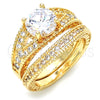 Oro Laminado Wedding Ring, Gold Filled Style Duo Design, with White Cubic Zirconia, Polished, Golden Finish, 01.284.0020.08 (Size 8)