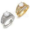 Oro Laminado Wedding Ring, Gold Filled Style Duo Design, with White Cubic Zirconia, Polished, Golden Finish, 01.284.0020.08 (Size 8)