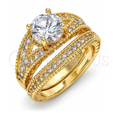 Oro Laminado Wedding Ring, Gold Filled Style Duo Design, with White Cubic Zirconia, Polished, Golden Finish, 01.284.0020.09 (Size 9)