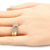 Oro Laminado Wedding Ring, Gold Filled Style Duo Design, with White Cubic Zirconia, Polished, Golden Finish, 01.284.0021.07 (Size 7)