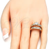 Oro Laminado Wedding Ring, Gold Filled Style Duo Design, with White Cubic Zirconia, Polished, Golden Finish, 01.284.0021.07 (Size 7)