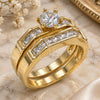 Oro Laminado Wedding Ring, Gold Filled Style Duo Design, with White Cubic Zirconia, Polished, Golden Finish, 01.284.0021.07 (Size 7)