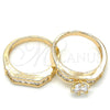 Oro Laminado Wedding Ring, Gold Filled Style Duo Design, with White Cubic Zirconia, Polished, Golden Finish, 01.284.0021.09 (Size 9)