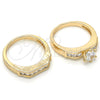 Oro Laminado Wedding Ring, Gold Filled Style Duo Design, with White Cubic Zirconia, Polished, Golden Finish, 01.284.0021.09 (Size 9)