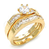 Oro Laminado Wedding Ring, Gold Filled Style Duo Design, with White Cubic Zirconia, Polished, Golden Finish, 01.284.0021.09 (Size 9)