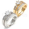 Oro Laminado Wedding Ring, Gold Filled Style Duo Design, with White Cubic Zirconia, Polished, Golden Finish, 01.284.0021.09 (Size 9)
