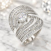 White Gold Filled Wedding Ring, Duo Design, with White Cubic Zirconia, Polished, Rhodium Finish, 01.99.0080.1.08 (Size 8)