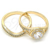 Oro Laminado Wedding Ring, Gold Filled Style Duo Design, with White Cubic Zirconia, Polished, Golden Finish, 01.284.0022.07 (Size 7)