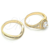 Oro Laminado Wedding Ring, Gold Filled Style Duo Design, with White Cubic Zirconia, Polished, Golden Finish, 01.284.0022.07 (Size 7)