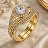 Oro Laminado Wedding Ring, Gold Filled Style Duo Design, with White Cubic Zirconia, Polished, Golden Finish, 01.284.0022.07 (Size 7)