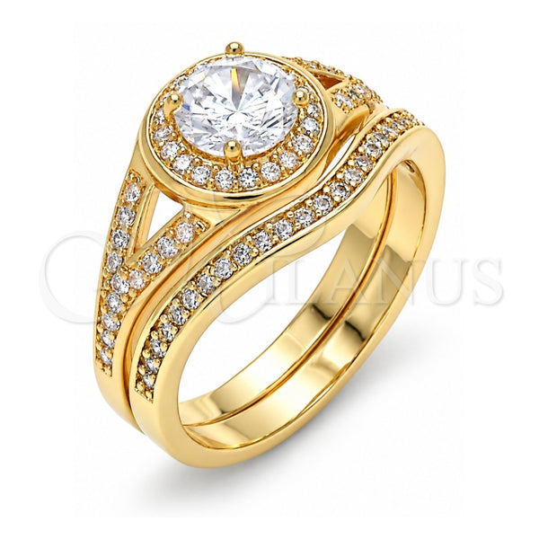 Oro Laminado Wedding Ring, Gold Filled Style Duo Design, with White Cubic Zirconia, Polished, Golden Finish, 01.284.0022.07 (Size 7)