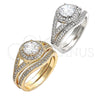Oro Laminado Wedding Ring, Gold Filled Style Duo Design, with White Cubic Zirconia, Polished, Golden Finish, 01.284.0022.07 (Size 7)