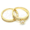 Oro Laminado Wedding Ring, Gold Filled Style Duo Design, with White Cubic Zirconia, Polished, Golden Finish, 01.284.0023.07 (Size 7)