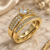 Oro Laminado Wedding Ring, Gold Filled Style Duo Design, with White Cubic Zirconia, Polished, Golden Finish, 01.284.0023.07 (Size 7)