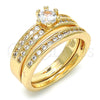 Oro Laminado Wedding Ring, Gold Filled Style Duo Design, with White Cubic Zirconia, Polished, Golden Finish, 01.284.0023.07 (Size 7)