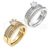 Oro Laminado Wedding Ring, Gold Filled Style Duo Design, with White Cubic Zirconia, Polished, Golden Finish, 01.284.0023.07 (Size 7)