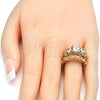 Oro Laminado Wedding Ring, Gold Filled Style Duo Design, with White Cubic Zirconia, Polished, Golden Finish, 01.284.0024.09 (Size 9)