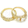 Oro Laminado Wedding Ring, Gold Filled Style Duo Design, with White Cubic Zirconia, Polished, Golden Finish, 01.284.0024.09 (Size 9)