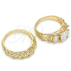 Oro Laminado Wedding Ring, Gold Filled Style Duo Design, with White Cubic Zirconia, Polished, Golden Finish, 01.284.0024.09 (Size 9)