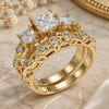Oro Laminado Wedding Ring, Gold Filled Style Duo Design, with White Cubic Zirconia, Polished, Golden Finish, 01.284.0024.09 (Size 9)