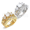 Oro Laminado Wedding Ring, Gold Filled Style Duo Design, with White Cubic Zirconia, Polished, Golden Finish, 01.284.0024.09 (Size 9)