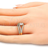 Oro Laminado Wedding Ring, Gold Filled Style Duo Design, with White Cubic Zirconia, Polished, Golden Finish, 01.284.0026.07 (Size 7)