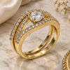 Oro Laminado Wedding Ring, Gold Filled Style Duo Design, with White Cubic Zirconia, Polished, Golden Finish, 01.284.0026.07 (Size 7)