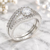 White Gold Filled Wedding Ring, Duo Design, with White Cubic Zirconia, Polished, Rhodium Finish, 01.284.0026.1.07 (Size 7)