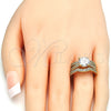 Oro Laminado Wedding Ring, Gold Filled Style Duo Design, with White Cubic Zirconia, Polished, Golden Finish, 01.284.0027.09 (Size 9)