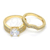Oro Laminado Wedding Ring, Gold Filled Style Duo Design, with White Cubic Zirconia, Polished, Golden Finish, 01.284.0027.09 (Size 9)