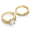 Oro Laminado Wedding Ring, Gold Filled Style Duo Design, with White Cubic Zirconia, Polished, Golden Finish, 01.284.0027.09 (Size 9)