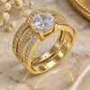 Oro Laminado Wedding Ring, Gold Filled Style Duo Design, with White Cubic Zirconia, Polished, Golden Finish, 01.284.0027.09 (Size 9)