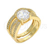 Oro Laminado Wedding Ring, Gold Filled Style Duo Design, with White Cubic Zirconia, Polished, Golden Finish, 01.284.0027.09 (Size 9)