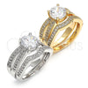 Oro Laminado Wedding Ring, Gold Filled Style Duo Design, with White Cubic Zirconia, Polished, Golden Finish, 01.284.0027.09 (Size 9)