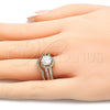 Oro Laminado Wedding Ring, Gold Filled Style Duo Design, with White Cubic Zirconia, Polished, Golden Finish, 01.284.0028.07 (Size 7)