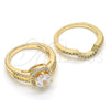 Oro Laminado Wedding Ring, Gold Filled Style Duo Design, with White Cubic Zirconia, Polished, Golden Finish, 01.284.0028.08 (Size 8)