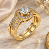Oro Laminado Wedding Ring, Gold Filled Style Duo Design, with White Cubic Zirconia, Polished, Golden Finish, 01.284.0028.08 (Size 8)