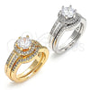 Oro Laminado Wedding Ring, Gold Filled Style Duo Design, with White Cubic Zirconia, Polished, Golden Finish, 01.284.0028.08 (Size 8)