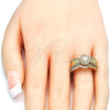 Oro Laminado Wedding Ring, Gold Filled Style Duo Design, with White Cubic Zirconia, Polished, Golden Finish, 01.284.0029.07 (Size 7)
