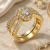 Oro Laminado Wedding Ring, Gold Filled Style Duo Design, with White Cubic Zirconia, Polished, Golden Finish, 01.284.0029.07 (Size 7)