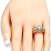 Oro Laminado Wedding Ring, Gold Filled Style Duo Design, with White Cubic Zirconia, Polished, Golden Finish, 01.284.0029.08 (Size 8)