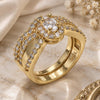Oro Laminado Wedding Ring, Gold Filled Style Duo Design, with White Cubic Zirconia, Polished, Golden Finish, 01.284.0029.08 (Size 8)