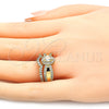 Oro Laminado Wedding Ring, Gold Filled Style Duo Design, with White Cubic Zirconia, Polished, Golden Finish, 01.284.0029.09 (Size 9)