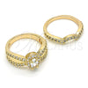 Oro Laminado Wedding Ring, Gold Filled Style Duo Design, with White Cubic Zirconia, Polished, Golden Finish, 01.284.0029.09 (Size 9)