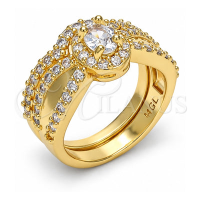 Oro Laminado Wedding Ring, Gold Filled Style Duo Design, with White Cubic Zirconia, Polished, Golden Finish, 01.284.0029.09 (Size 9)